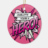 Pink Fun Comic Book HERO Foto gepersonaliseerd Keramisch Ornament (Links)
