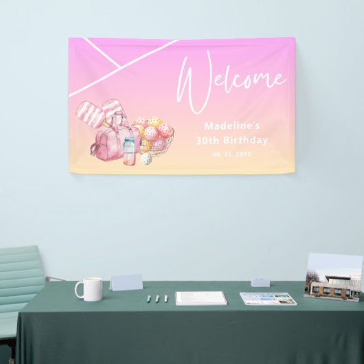 Pink Fun Pickleball 30ste Verjaardagsfeest Welkom Spandoek (Beurs)