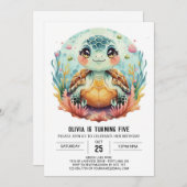 Pink Fun Turtle Meisje Verjaardag Kaart (Voorkant / Achterkant)