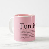 Pink Funny Funtie tante Auntie Definition Two-Tone Tweekleurige Koffiemok (Voorkant links)