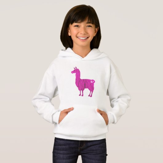 Pink Furry Llama Kinder Hoodie (Voorkant volledig)