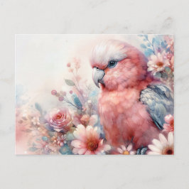 Pink Galah Cockatoo Floral Watercolor Briefkaart