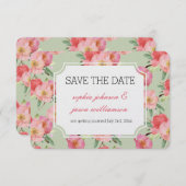 Pink Garden Flowers Waterverf bewaar de datum Kaart (Voorkant / Achterkant)