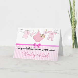 Pink Gefeliciteerd met je nieuwe Baby Girl Kaart