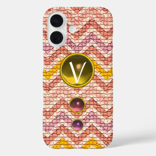 PINK GEMALSTONES EN MONOGRAM VOOR MOSAISCHE CHEVRO Case-Mate iPhone CASE (Achterkant)