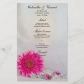 Pink Gerber Daisy and Diamond Buttons Wedding Menu (Devant)