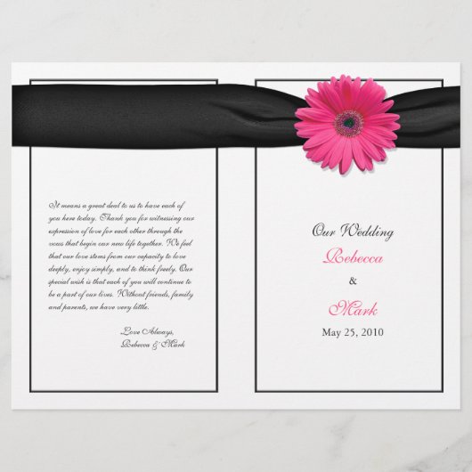 Pink Gerber Daisy Black Ribbon Wedding Programme (Devant)