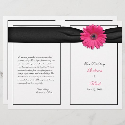 Pink Gerber Daisy Black Ribbon Wedding Programme (Devant / Derrière)