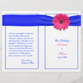 Pink Gerber Daisy Blue Ribbon Wedding Programme (Devant)