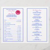 Pink Gerber Daisy Blue Ribbon Wedding Programme (Dos)
