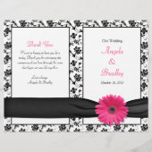 Pink Gerber Daisy Damask Floral Wedding Programme (Devant)