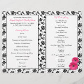 Pink Gerber Daisy Damask Floral Wedding Programme (Dos)