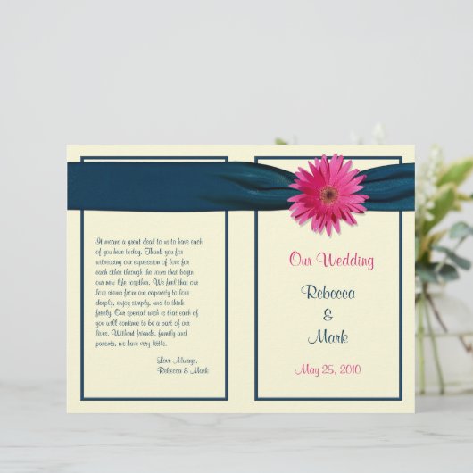 Pink Gerber Daisy Navy Programme de mariage au rub (Debout devant)