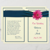 Pink Gerber Daisy Navy Ribbon Wedding Programme (Voorkant / Achterkant)