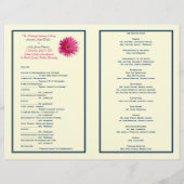 Pink Gerber Daisy Navy Ribbon Wedding Programme (Achterkant)