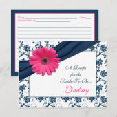 Pink Gerber Navy Damask Recept Kaart voor de bruid (Voorkant / Achterkant)