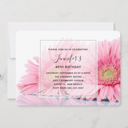 Pink Gerbera Daisies Elegant Foto Birthday Kaart (Voorkant)