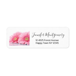 Pink Gerbera Daisies Elegant Foto Etiket