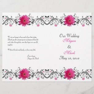 Pink Gerbera Daisy Black Floral Wedding Programme