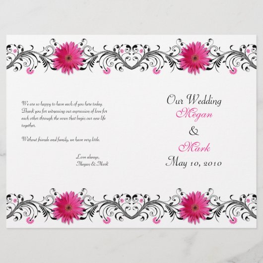 Pink Gerbera Daisy Black Floral Wedding Programme (Voorkant)