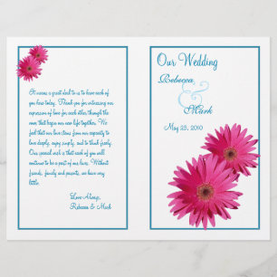 Pink Gerbera Daisy Blue Wedding Programme
