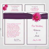 Pink Gerbera Daisy Eggplant Ribbon Wedding Program (Voorkant / Achterkant)