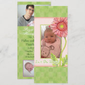 Pink Gerbera Daisy Foto geboorteaankondiging Aankondiging (Voorkant / Achterkant)