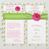 Pink Gerbera Daisy Green Floral Wedding Programme (Voorkant / Achterkant)