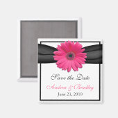Pink Gerbera Daisy Monogram Wedding Magnet Magneet (Voorkant / Achterkant)
