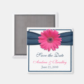 Pink Gerbera Daisy Monogram Wedding Magnet Magneet (Voorkant / Achterkant)