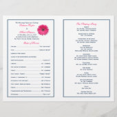 Pink Gerbera Daisy Navy Ribbon Wedding Programme (Achterkant)