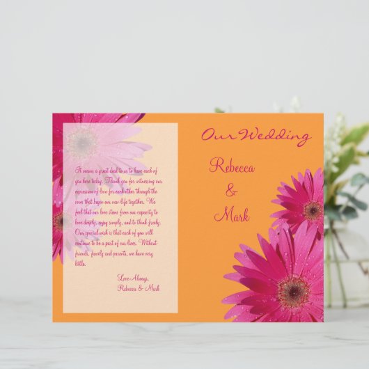 Pink Gerbera Daisy Orange Wedding Programme (Debout devant)