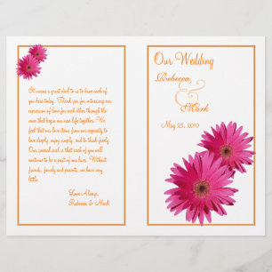 Pink Gerbera Daisy Orange Wedding Programme