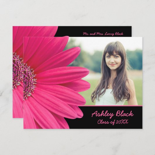 Pink Gerbera Daisy Photo Graduation Invitation (Devant / Derrière)