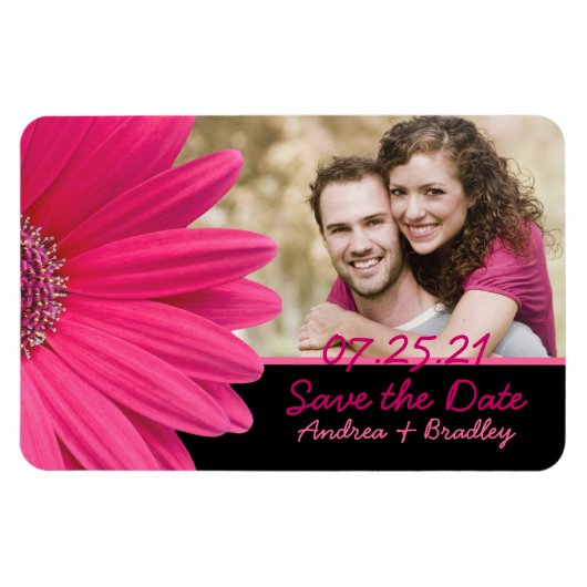Pink Gerbera Daisy Photo Mariage Magnet (Horizontal)