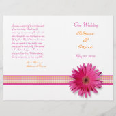 Pink Gerbera Daisy Plaid Ribbon Wedding Programme (Devant)