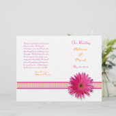 Pink Gerbera Daisy Plaid Ribbon Wedding Programme (Debout devant)