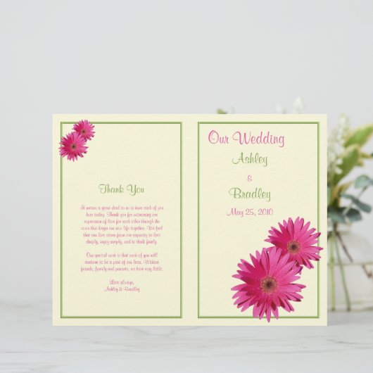 Pink Gerbera Daisy Programme de mariage vert (Debout devant)