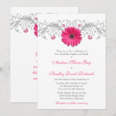 Pink Gerbera Daisy Silver Floral Wedding Kaart (Voorkant / Achterkant)