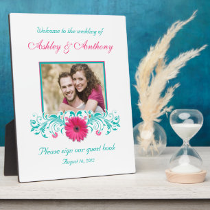 Pink Gerbera Daisy Turquoise Floral Wedding Foto Fotoplaat