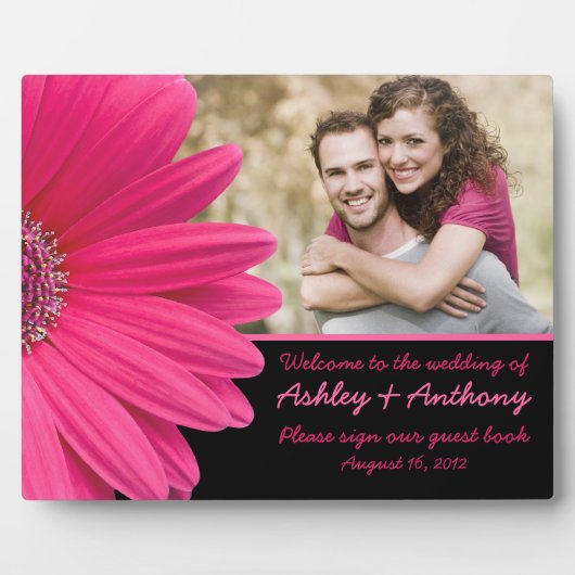 Pink Gerbera Daisy Wedding Photo Sign Plaque Fotoplaat (Voorkant)