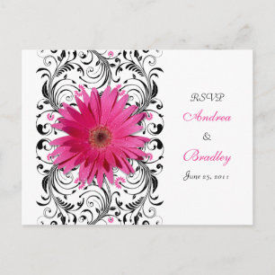 Pink Gerbera Daisy Wedding RSVP Répondre Carte Pos