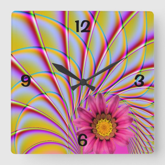 Pink Gerbera Wall Clock Vierkante Klok (Voorkant)