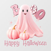 Pink Ghost Boo Happy Halloween Window Cling Raamsticker (Vel)