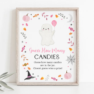 Pink Ghost Halloween Raad hoeveel spel Poster
