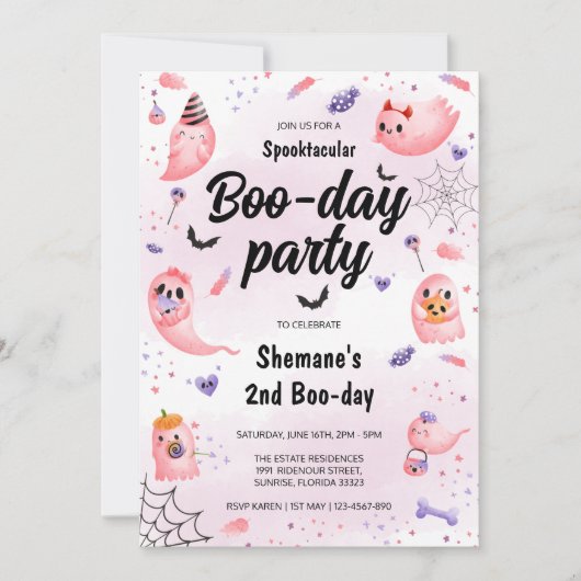 Pink Ghost HWOwee Birthday Kaart (Voorkant)