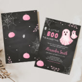 Pink Ghost Little Boo Baby shower Kaart