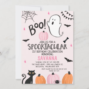 Pink Ghost Spooktacular Halloween 1e Verjaardag Kaart