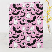 Pink ghosts, bats and pumpkins kaart (Gele Bloem)