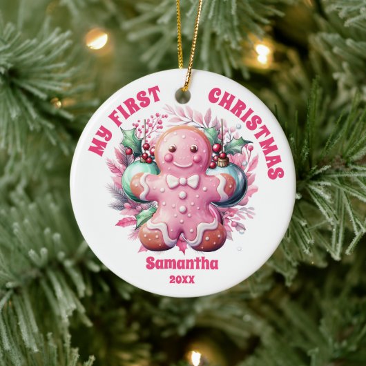 Pink Gingerbread Baby's eerste kerst Ornament (Boom)